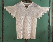 vintage crochet lace blouse in white / unique romantic wedding top in handmade  // wearable art - silkroaddream