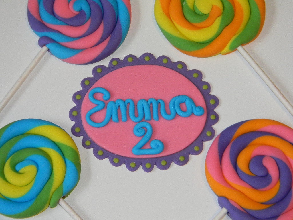 Fondant Lollipop Cake Decorations with Name and Age- Choose your own colors