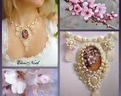 Spring time - Necklace with rhodonite and freshwater pearls. Necklace Bead Embroidery Art