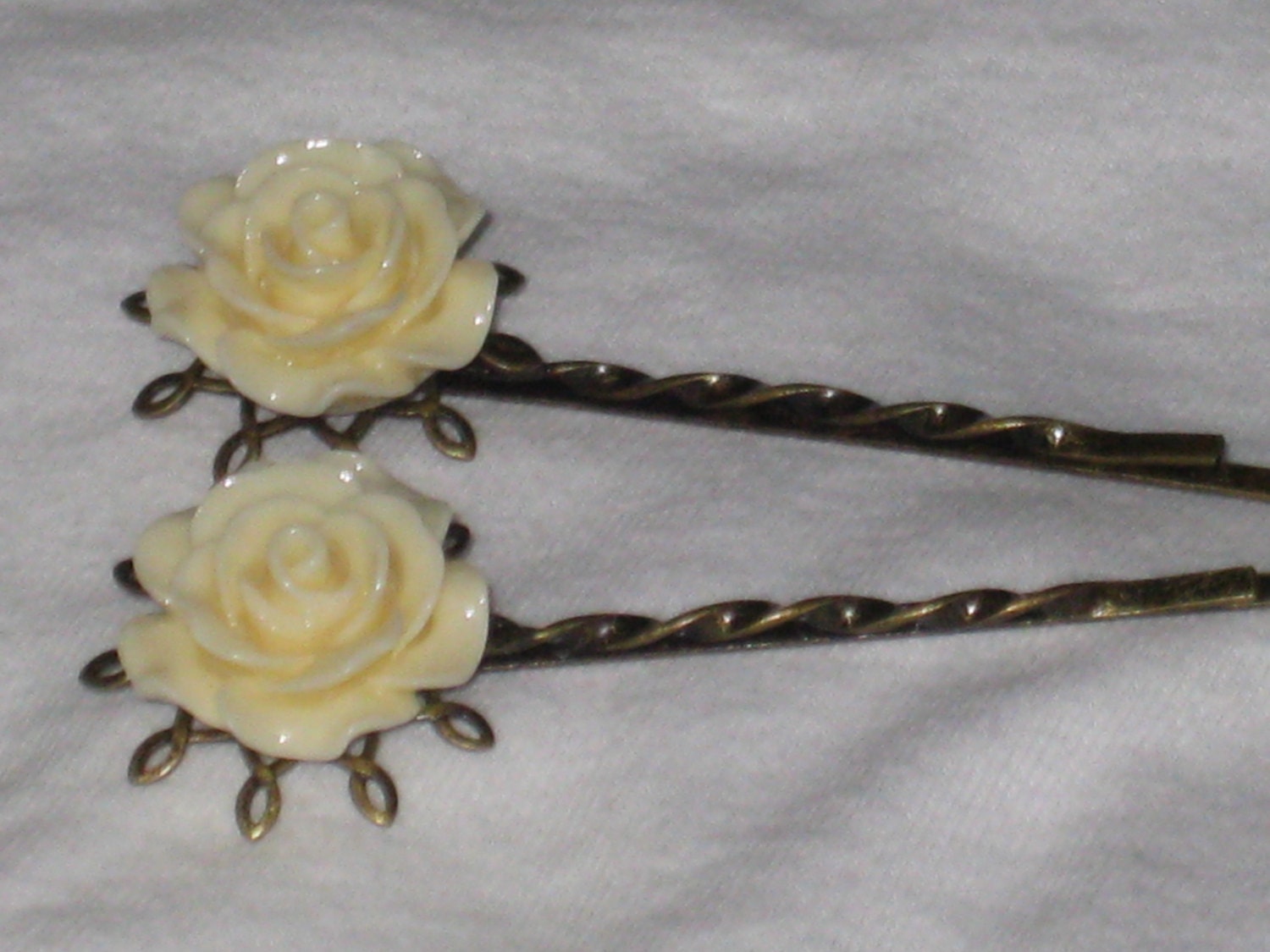 Ivory Rose Hair Pins, Antiqued Bronze Filigree Bobby Pins, Wedding Hair Pins, Formal Bobby Pins, Cream Flower Hair Pins, Victorian inspired