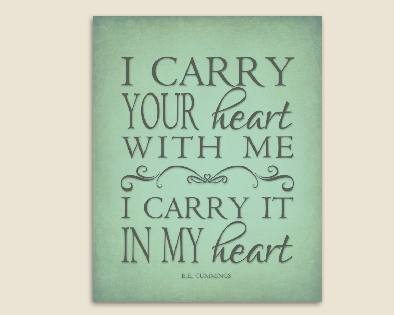 Carry Your Heart With Me E.E. Cummings Poem Printable Wall Art Home ...