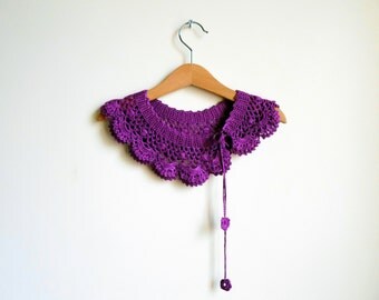 Collar Necklace, Double layer,  crochet Collar, bridesmaid gift, hot purple collar,  for her.