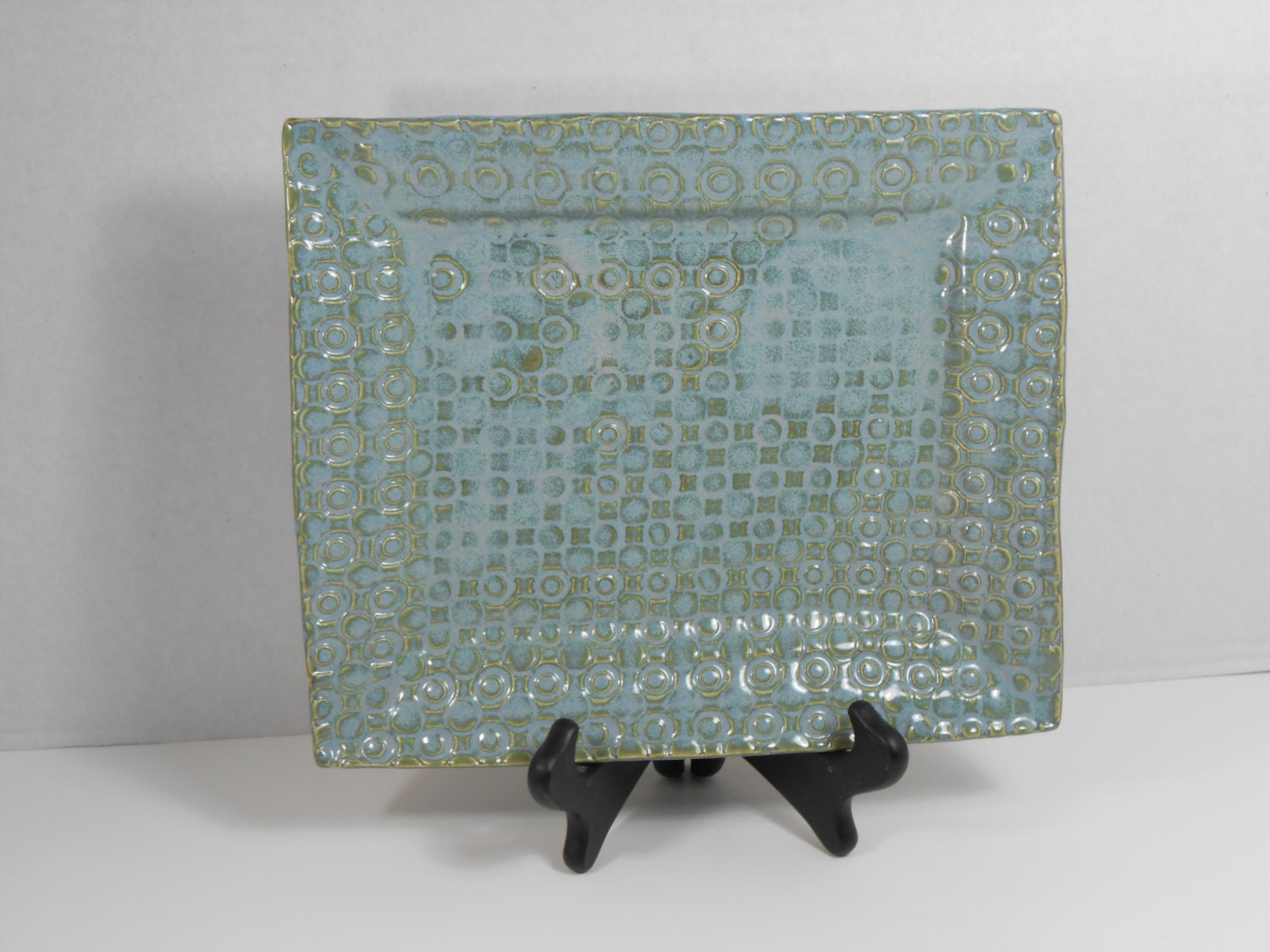 Smoky blue ceramic tray or serving dish with textured design S13