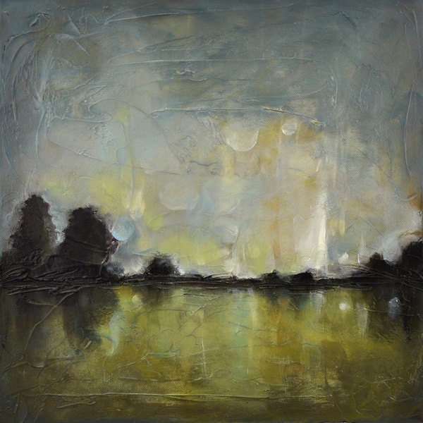 Original Painting Modern Country Landscape - 18 x 18 Inch - Modern Contemporary - Dreamy Soft Muted Colors