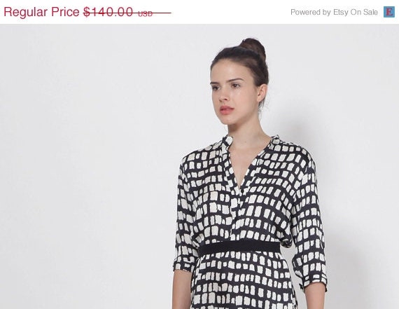 SPECIAL SALE Black and White Print Women Dress. Printed Silk Dress. Elegant Cocktail Dress.