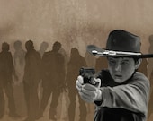 Unframed Poster 11 x 17 inch The Walking Dead Carl Grimes Shooting at Zombies Horror Digital Painting
