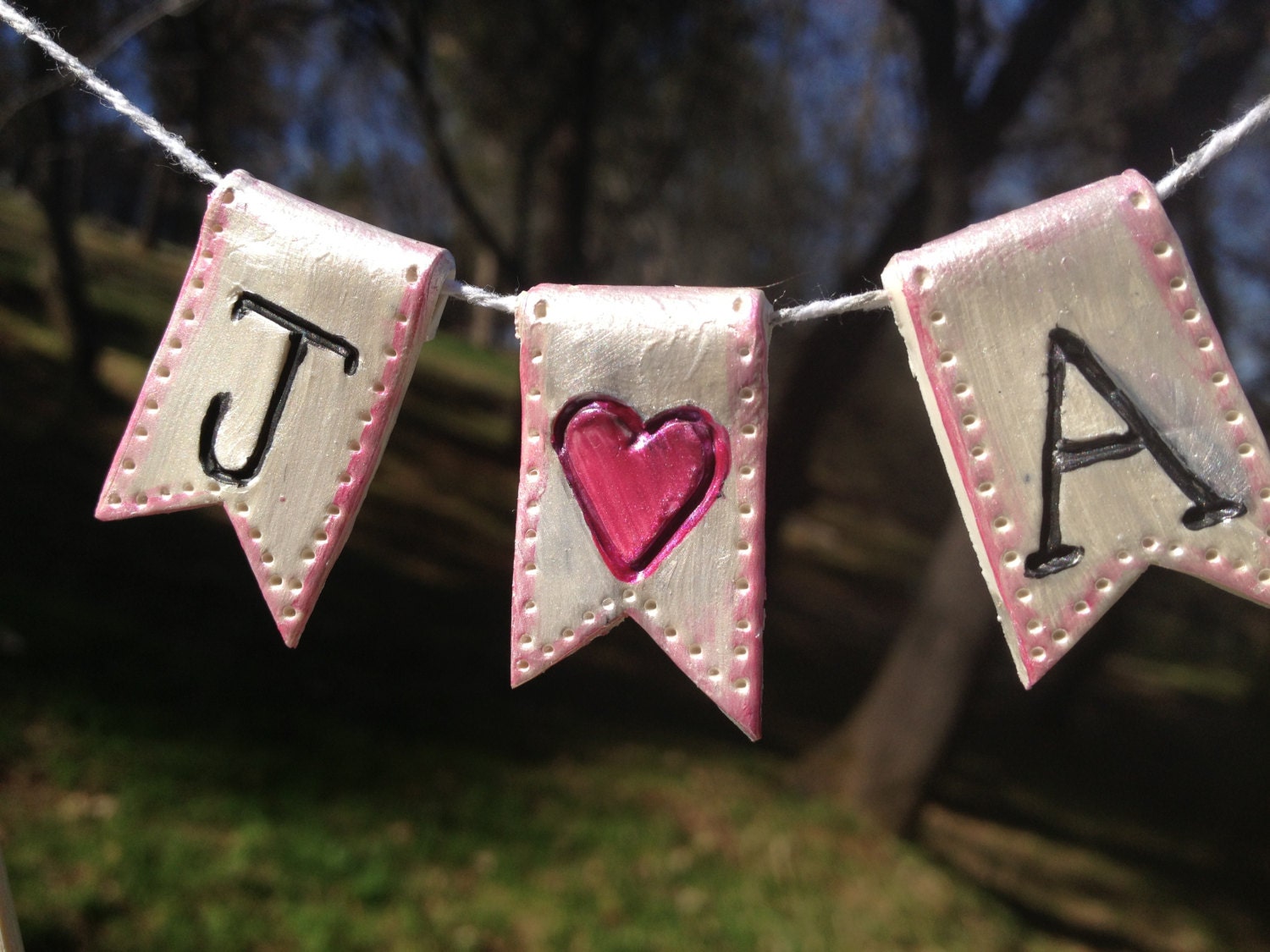 MINI Initials or I Love YOU Banner - Tiny Cupcake banner, Cake topper, Birthday garland, Birthday Photo Prop - WEDDING Cake Banner