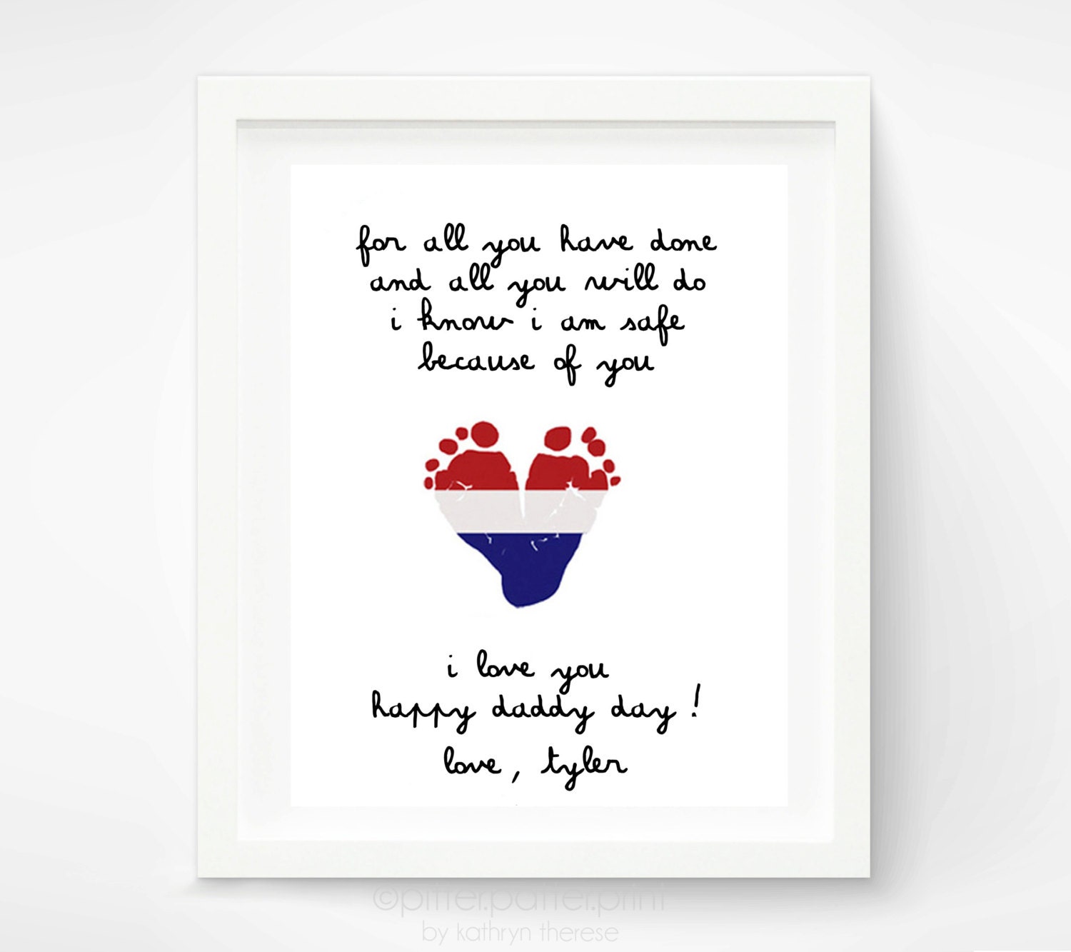 Father's Day Gift for New Dad - Baby Footprint Art - Patriotic Gift for Dad, Mom - Deployment Gift - USA American Flag - Red White Blue