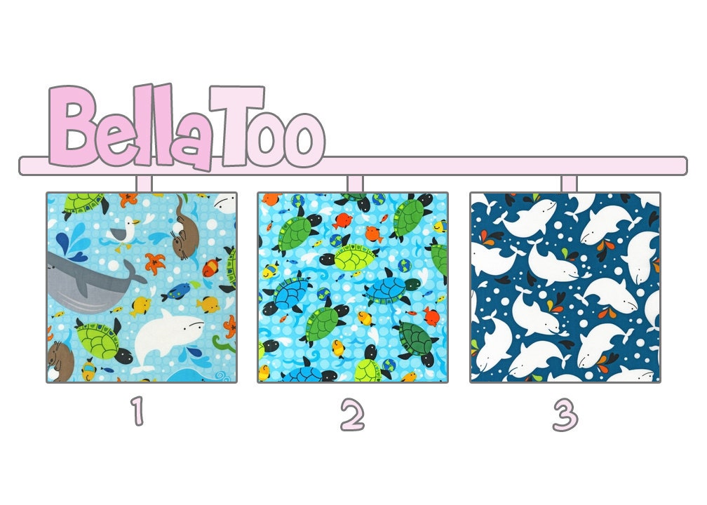 Crib Sheet - Toddler Bed Sheet - Friendly Seas - Whales Turtles Fish Otter Starfish Octopus Blue Green Red White - Custom Made By BellaToo