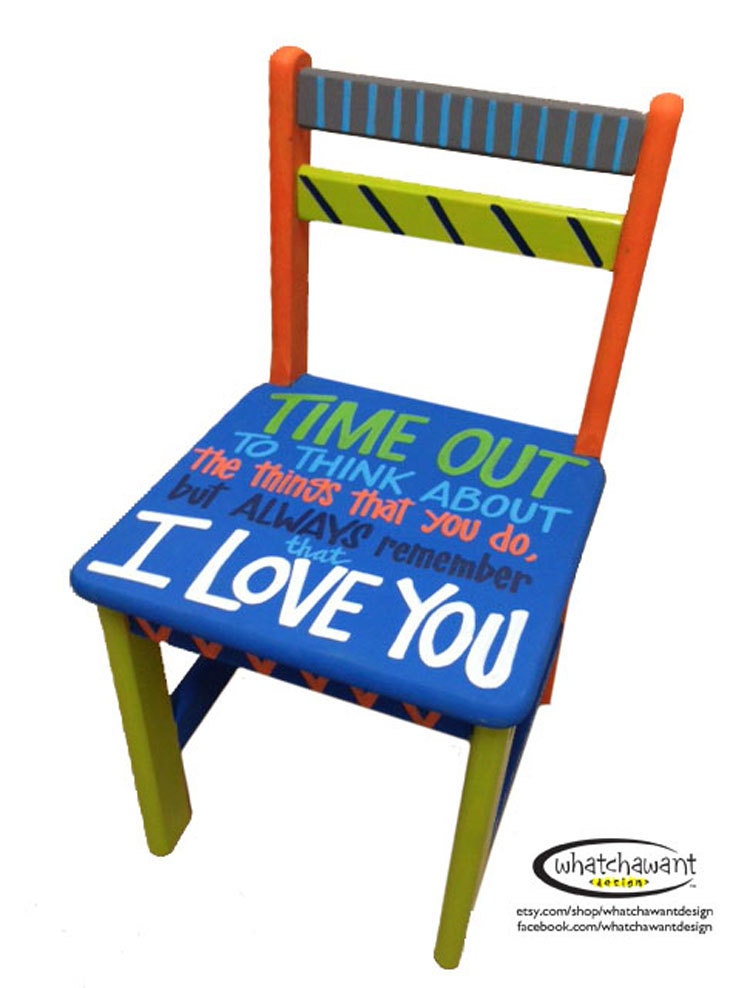 Custom, hand-painted TIME OUT chair toddler child kid I Love You