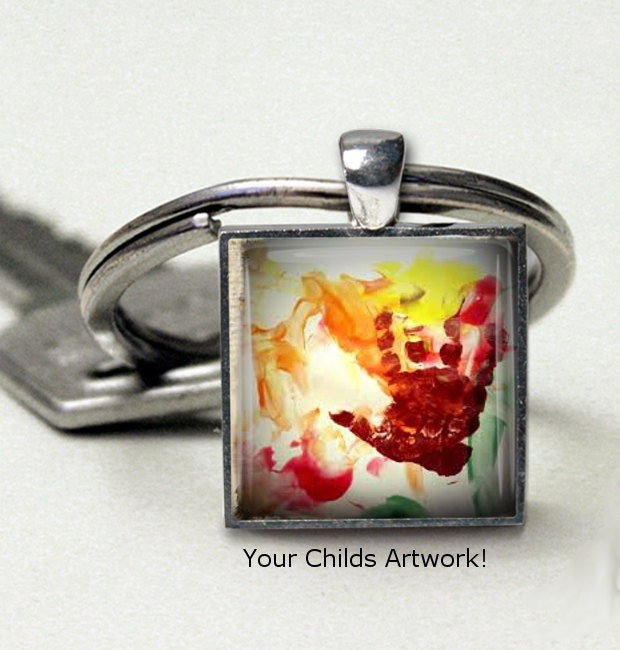 Childrens Drawing or Artwork Made into Custom Handmade Keychains Specially Gift Boxed Great Gift for Mom, Dad, Grandma & Grandpa or Teacher