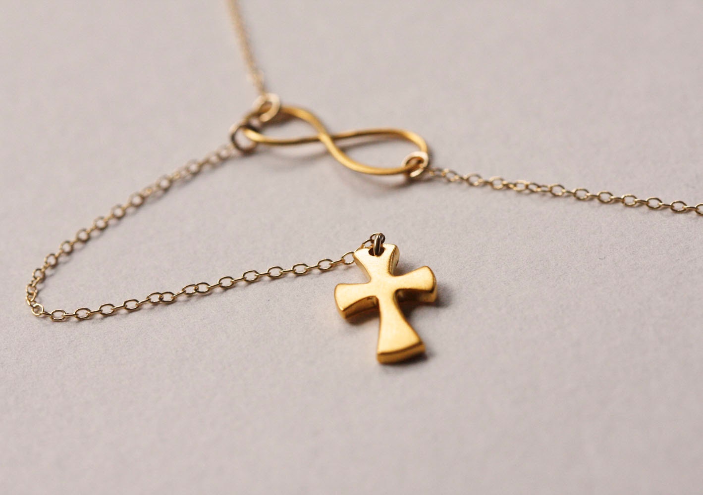 Gold Cross Lariat, Y Cross and Infinity Necklace, 14kt Gold Filled Lariat Necklace, FREE SHIPPING