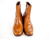 Brown leather boots - vintage zip up ankle boots - unisex
