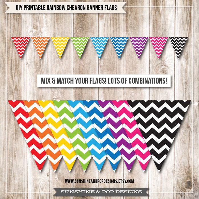 INSTANT DOWNLOAD - Rainbow Chevron Printable Flag Bunting Banner SUPER Pack - perfect for art party, rainbow party, decorations Il_170x135
