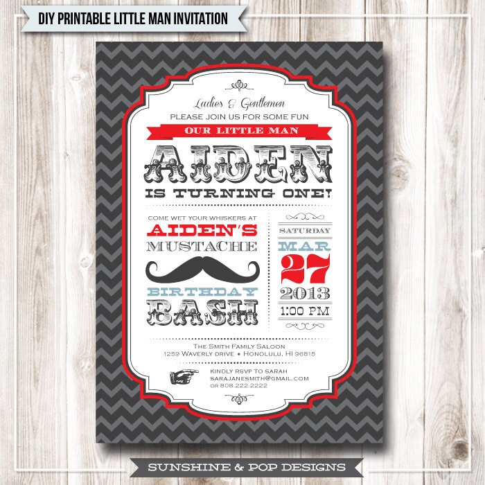 DIY Printable Invitations Little Man Mustache Birthday - Printable Custom Invite - Moustache Party Package Il_570xn