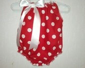 Red and white polka dot bubble Romper, baby romper, Birthday outfit, Mother's day, 4th of july outift  Available in sz newborn to  2T