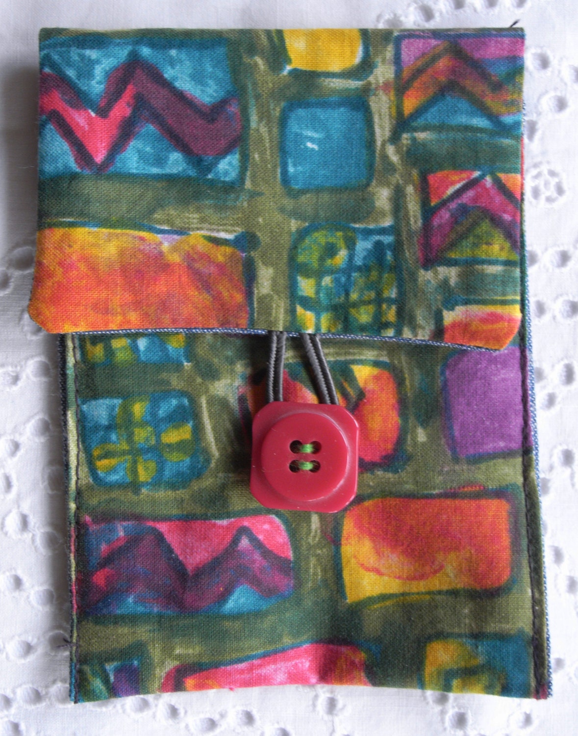 Recycled vintage fabric purse pouch wallet 1950s cotton  geometric business card holder
