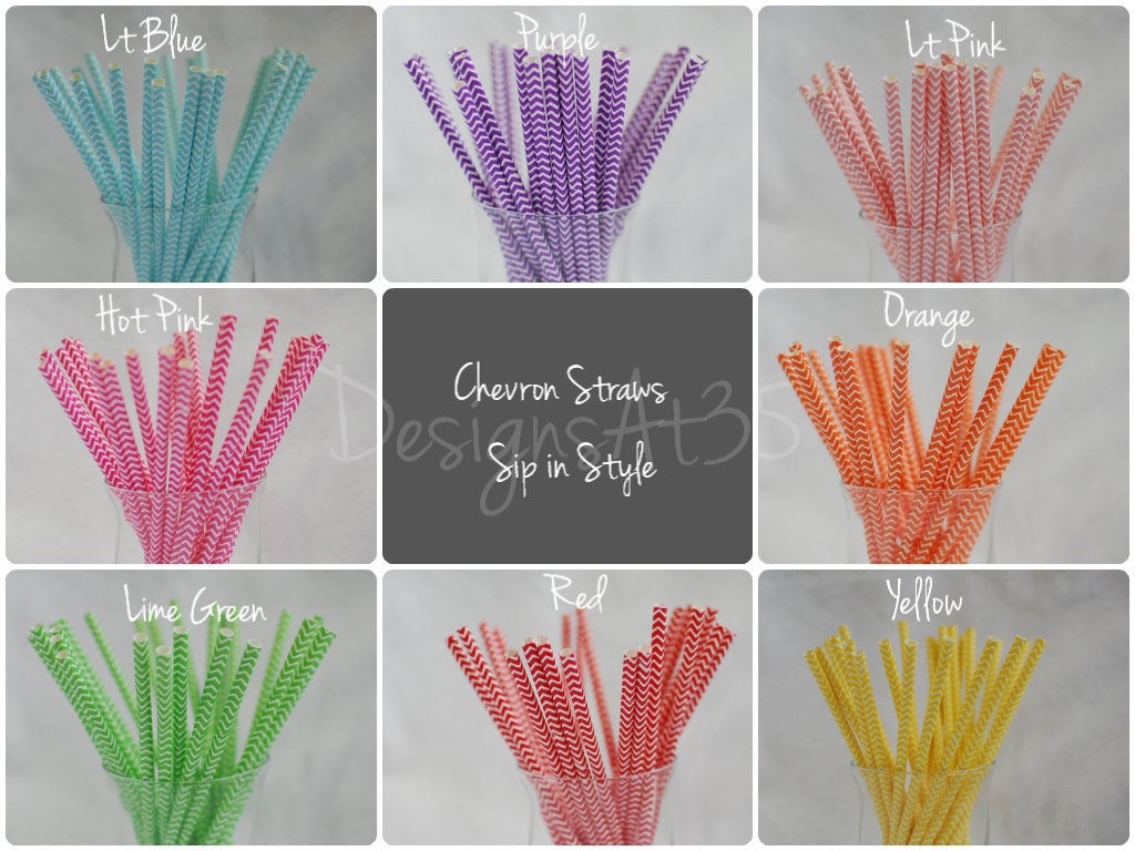 25 Chevron Paper Straws in 8 beautiful colors