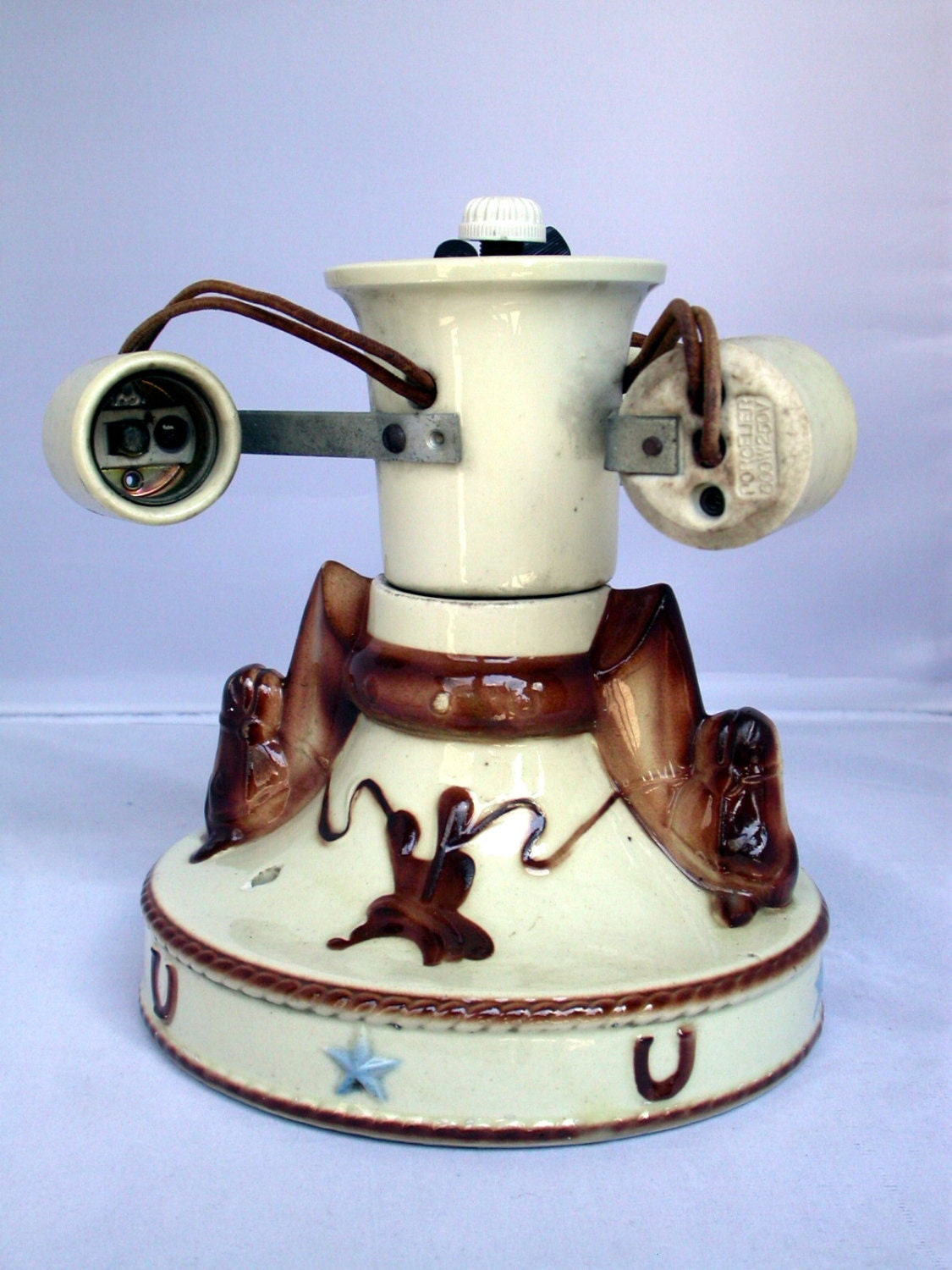Vintage 1940s Western Cowboy Bronco Ranch Ceiling Light Fixture with Horses