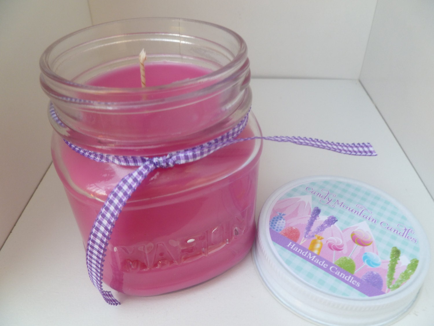 Cotton Candy 8 oz. Mason Jar Soy Blend Candle Strawberry Sugar Scent