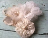 Linen & Lace Fabric Flower Headband, Vintage Headband, Shabby Chic, Rustic, Weddings, Hair Accessory, Women's, Girls, OOAK
