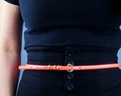 Patent Leather Waist Belt - PU - Copper Buckle - Day-Glo Light Orange Narrow - Women - Handmade