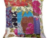 Multicolor Kantha Embroidery Pillow Case Cotton Cushion Cover Handmade Home Decor Pillow Cover India - PL3759