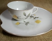 Tableware, Serving, Ceramic, Snack Set, Dessert Plate, Tea Cup, Coffee Cup, Yellow Roses, Entertaining, Mid Century, 1960s, TKSPRINGTHINGS