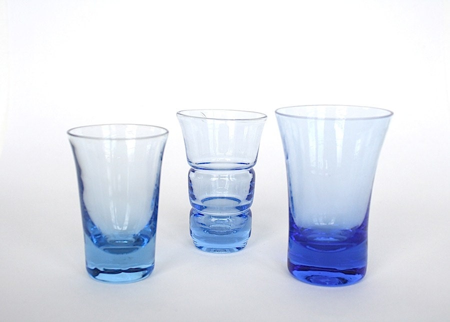 Blue Glassware Vintage Cordial Shot Glasses Barware Retro Home Decor Modern