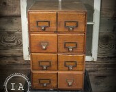 Antique Vintage Industrial Wooden Filing Storage Cabinet Card Catalog Drawers Organizer