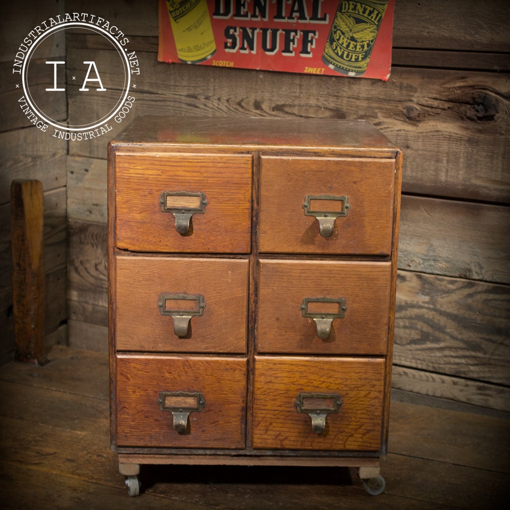 Antique Vintage Industrial Wooden Filing Storage Cabinet Card Catalog Drawers Organizer
