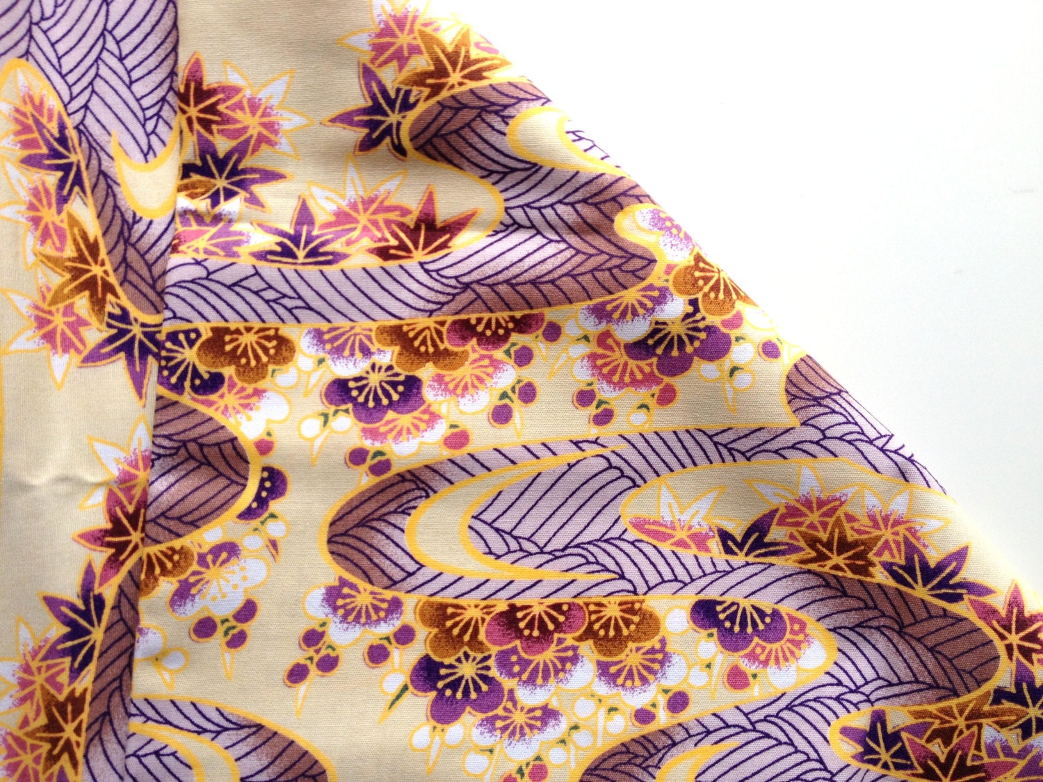 Japanese Cherry Blossom Fabric - Yellow and Purple Sakura Fat Quarter