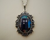 Doctor Who inspired TARDIS galaxy cameo cabochon necklace