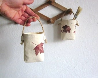 Handprinted cotton ,Fabric basket .wall hanging , Organizers , set of 2