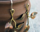 Copper earrings - hammered copper - bronze jewelry - rose leaf cluster - hand crafted earrings - OOAK - metal smith earrings