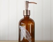 Feather Savon Amber Glass Apothecary Style Soap Dispenser