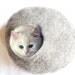 Large Luxury Cat Bed Cat Cave Cat House Natural Grey Felted - Free Cat Ball