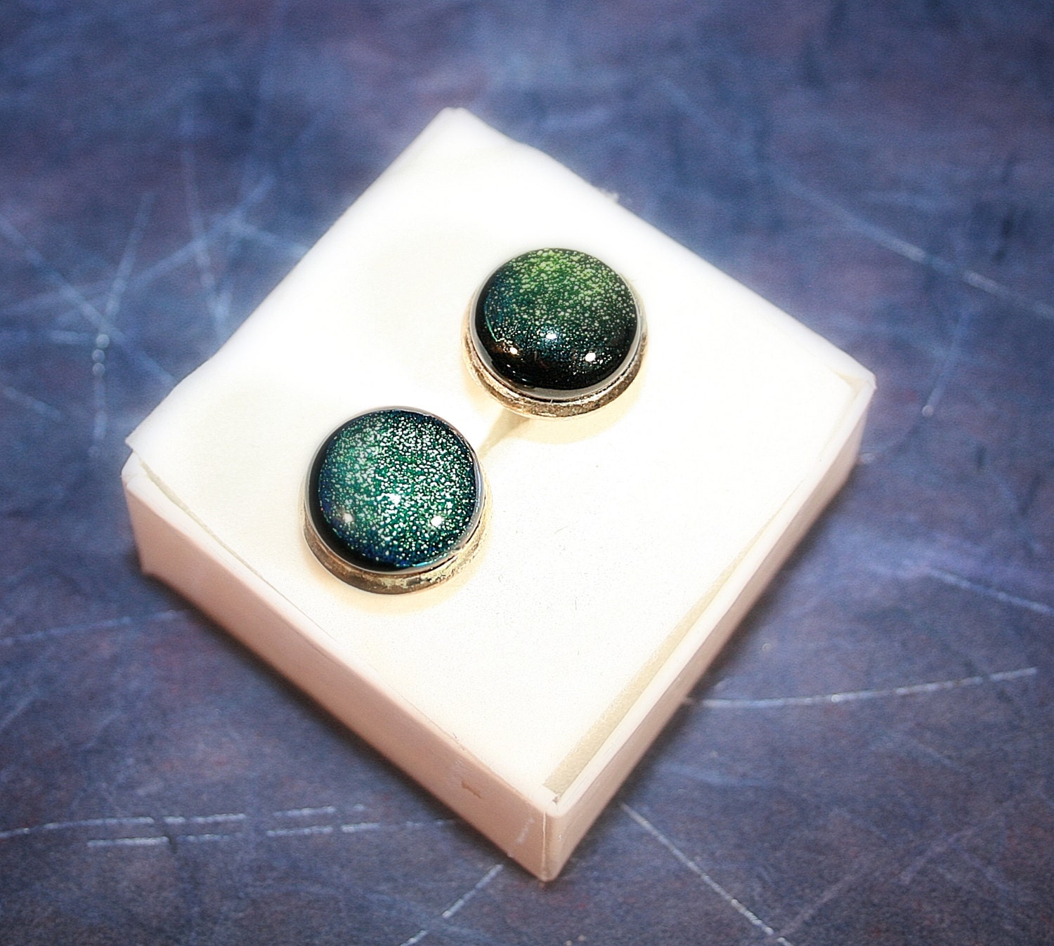 Stand Out In Style With These Handmade Emerald Green Dichroic Glass Cuff Links