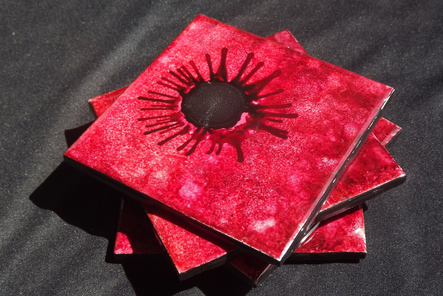 Alcohol Ink Tiles - Ceramic Coasters - Kitchen Backsplash - Glass Tiles - Red