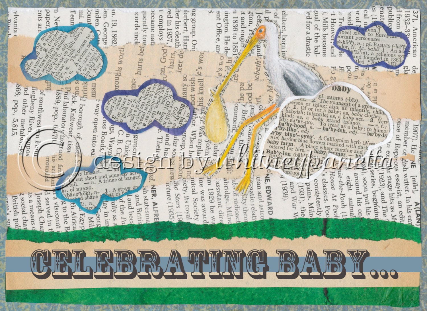 Shabby Chic, Collage, Artsy Baby Boy Digital Shower Invitation