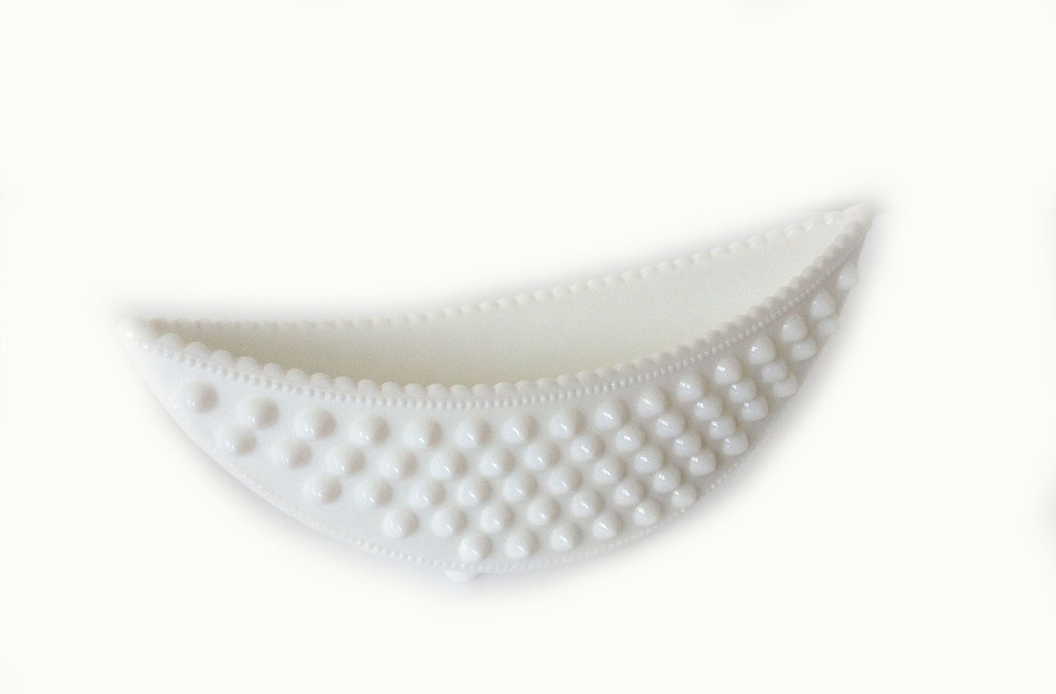 Vintage Fenton White Milk Glass Hobnail Crescent Planter