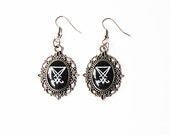 Sigil of Lucifer (Seal of Satan) - Handmade Vintage Cameo Pendant Dangle Earrings