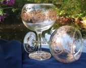 Handpainted Copper Glitter Scrolled Wine Glasses with Rhinestones/Open Stock
