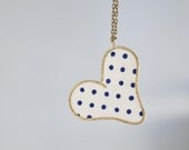Polka dot summer heart necklace. Brass heart, brass chain. Made to order item.