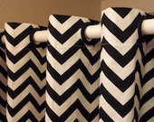 54 x 84 CHEVRON CURTAINS, Two Drapery Panels, Premier Zig Zag Black & White Cotton
