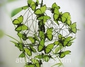 Handmade lamp with green lime butterflies "Verde que te quiero verde"
