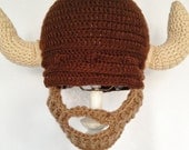 Viking Beard Hat, Brown crochet bearded beanie, please make sure to include the Size in your order