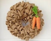 14" Light Brown Spring Burlap Wreath with Carrots