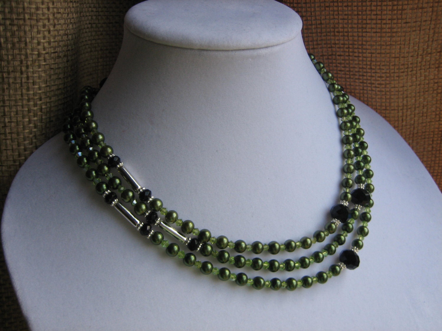 Womens 60" Long Necklace, Green Pearl Crystal Rope Necklace, Versatile, Trendy, Gift for Her, Graduation Gift, "Green Envy"