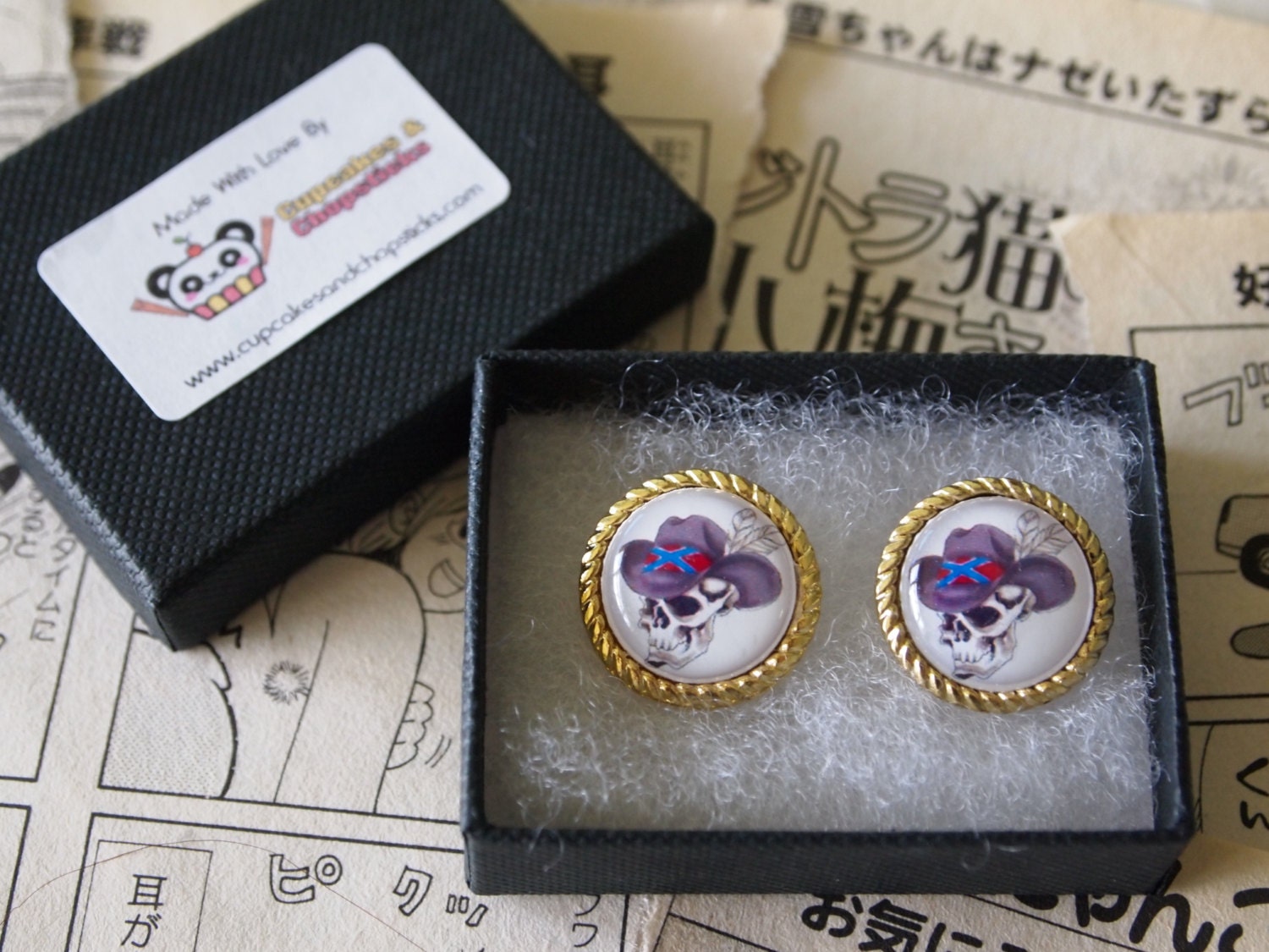 Cowboy Skull Cameo Earrings - Rockabilly Vintage Retro Vtg Goth Emo Rock Metal Steampunk Day Of The dead Mexican Candy Western Wild West